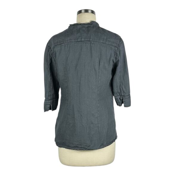 120% LINO Charcoal Gray Linen Button Down Blouse Women's Size 44 US Medium - Picture 3 of 8